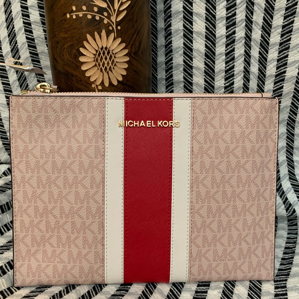 Michael kors mk xl zip clutch ballet pink red